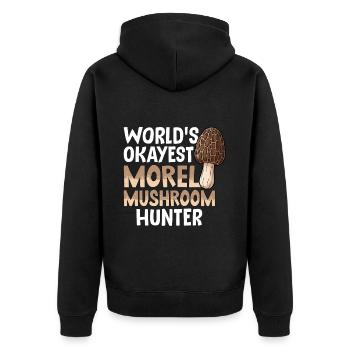 Worlds Okayest Morel Mushroom Hunter - Unisex Premium Bio Zip Hoodie - Schwarz - Hinten - Nico (187cm)