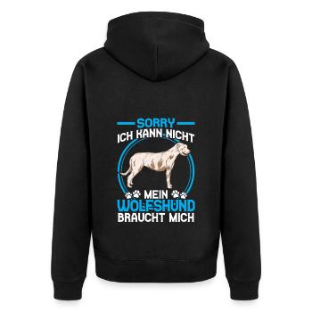 Irischer Wolfshund braucht mich - Unisex Premium Bio Zip Hoodie - Schwarz - Hinten - Nico (187cm)