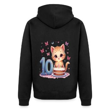 chaton mignon fille 10e anniversaire - Veste à capuche bio Premium Unisexe - noir - Dos - Nico (187cm)