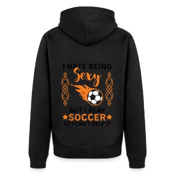 Lustiger Fußball Spruch Fußballspieler - Unisex Premium Bio Zip Hoodie - Schwarz - Hinten - Nico (187cm)