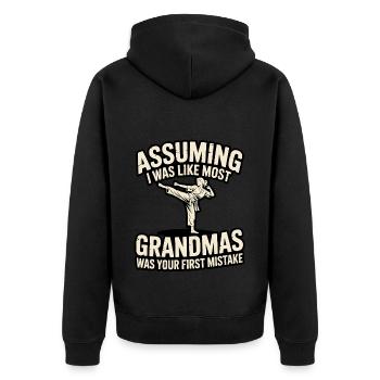 Kampfsport Oma Spruch Großmutter Karate - Unisex Premium Bio Zip Hoodie - Schwarz - Hinten - Nico (187cm)