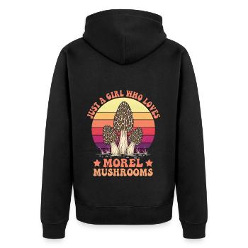 Just a Girl Who Loves Morel Mushrooms - Unisex Premium Bio Zip Hoodie - Schwarz - Hinten - Nico (187cm)