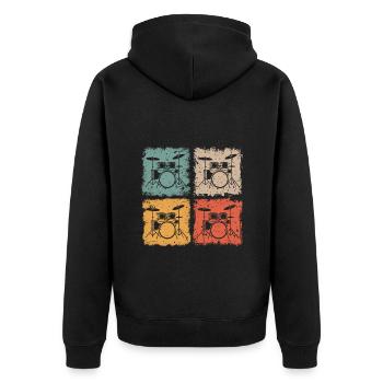 Vintage Drum Set for Drummers - Unisex Premium Organic Zip Hoodie - black - Back - Nico (187cm)