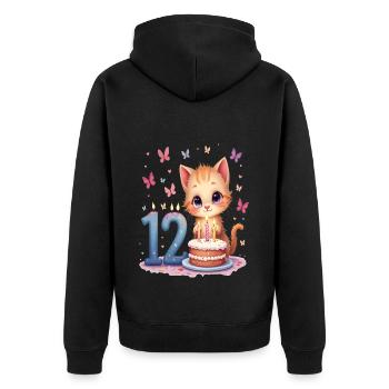chaton mignon fille 12e anniversaire - Veste à capuche bio Premium Unisexe - noir - Dos - Nico (187cm)