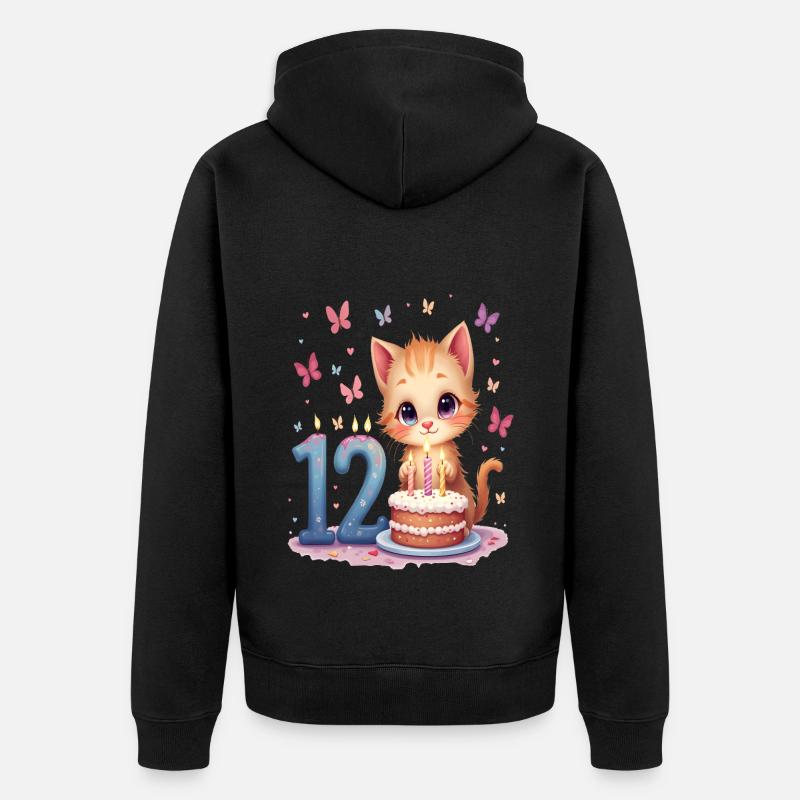 chaton mignon fille 12e anniversaire - Veste à capuche bio Premium Unisexe - noir