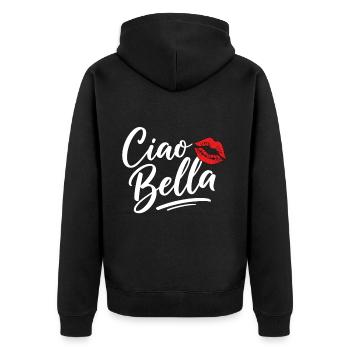 Ciao Bella - Unisex Premium Bio Zip Hoodie - Schwarz - Hinten - Nico (187cm)