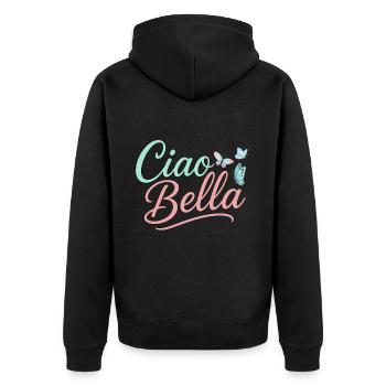 Ciao Bella - Unisex Premium Bio Zip Hoodie - Schwarz - Hinten - Nico (187cm)