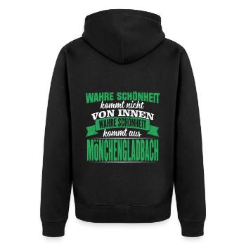 Mönchengladbach Geschenk Herren Hooligan Ultras - Unisex Premium Bio Zip Hoodie - Schwarz - Hinten - Nico (187cm)