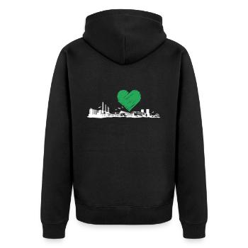 Mönchengladbach Geschenk Herren Hooligan Ultras - Unisex Premium Bio Zip Hoodie - Schwarz - Hinten - Nico (187cm)