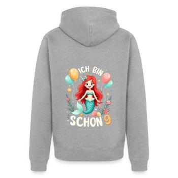J’ai déjà 9 ans Sirène Birthday Girl - Veste à capuche bio Premium Unisexe - gris chiné - Dos - Nico (187cm)