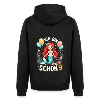 J’ai déjà 9 ans Sirène Birthday Girl - Veste à capuche bio Premium Unisexe - noir - Dos - Nico (187cm)