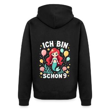 J’ai déjà 9 ans Sirène Birthday Girl - Veste à capuche bio Premium Unisexe - noir - Dos - Nico (187cm)