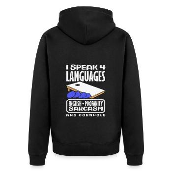 Ich Spreche Vier Sprachen Cornhole Spieler - Unisex Premium Bio Zip Hoodie - Schwarz - Hinten - Nico (187cm)