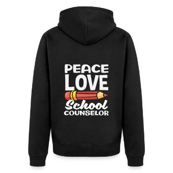 Frieden Liebe Schulberater Kunstwerk - Unisex Premium Bio Zip Hoodie - Schwarz - Hinten - Nico (187cm)