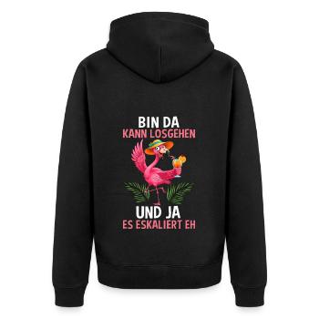 Bin Da Kann Losgehen Und Ja Es Eskaliert Eh - Unisex Premium Bio Zip Hoodie - Schwarz - Hinten - Nico (187cm)