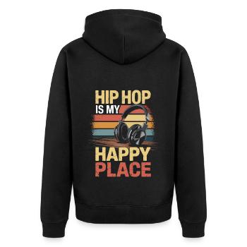 Music My Happy Place Music Lover DJ Headphones - Unisex Premium Organic Zip Hoodie - black - Back - Nico (187cm)