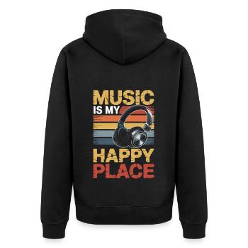 Music My Happy Place Music Lover DJ Headphones - Unisex Premium Organic Zip Hoodie - black - Back - Nico (187cm)