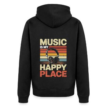Music My Happy Place Music Lover DJ Headphones - Unisex Premium Organic Zip Hoodie - black - Back - Nico (187cm)