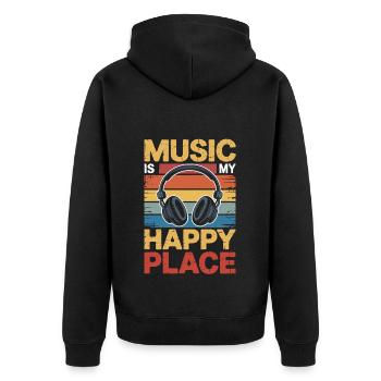 Music My Happy Place Music Lover DJ Headphones - Unisex Premium Organic Zip Hoodie - black - Back - Nico (187cm)