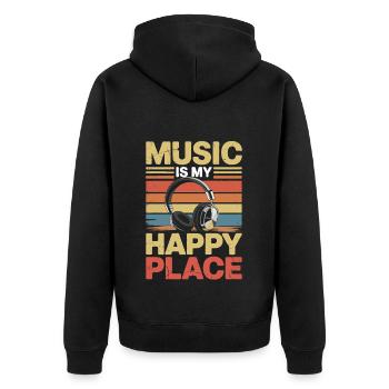 Music My Happy Place Music Lover DJ Headphones - Unisex Premium Organic Zip Hoodie - black - Back - Nico (187cm)