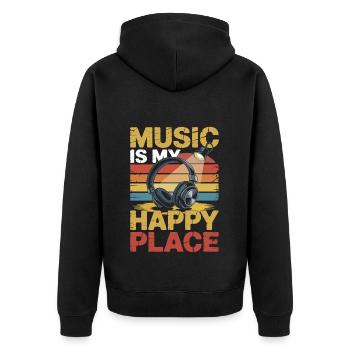 Music My Happy Place Music Lover DJ Headphones - Unisex Premium Organic Zip Hoodie - black - Back - Nico (187cm)