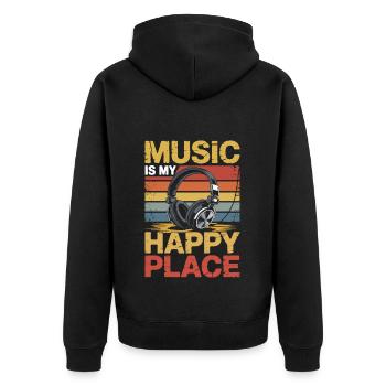 Music My Happy Place Music Lover DJ Headphones - Unisex Premium Organic Zip Hoodie - black - Back - Nico (187cm)