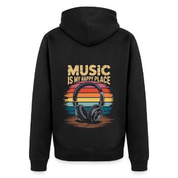 Music My Happy Place Music Lover DJ Headphones - Unisex Premium Organic Zip Hoodie - black - Back - Nico (187cm)