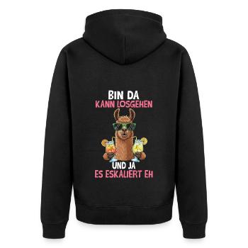 Bin Da Kann Losgehen Und Ja Es Eskaliert Eh - Unisex Premium Bio Zip Hoodie - Schwarz - Hinten - Nico (187cm)