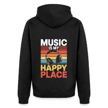 Music My Happy Place Music Lover DJ Headphones - Unisex Premium Organic Zip Hoodie - black - Back - Nico (187cm)