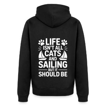 Segeln Spruch Katzen Segler Katze Segeln Geschenk - Unisex Premium Bio Zip Hoodie - Schwarz - Hinten - Nico (187cm)