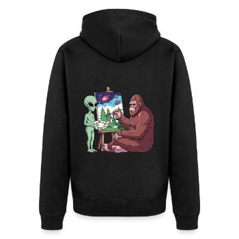 Alien And Bigfoot - Unisex Premium Bio Zip Hoodie - Schwarz - Hinten - Nico (187cm)