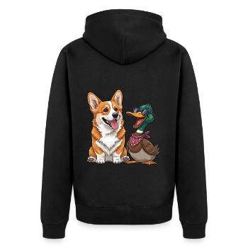 Corgi and duck - Unisex Premium Organic Zip Hoodie - black - Back - Nico (187cm)