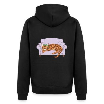 Katze und Gecko - Unisex Premium Bio Zip Hoodie - Schwarz - Hinten - Nico (187cm)