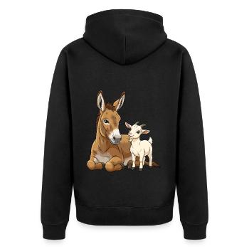 Esel und Ziege - Unisex Premium Bio Zip Hoodie - Schwarz - Hinten - Nico (187cm)
