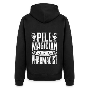 Pharmacy Tech Technician - Unisex Premium Bio Zip Hoodie - Schwarz - Hinten - Nico (187cm)