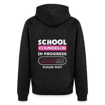 Schulberater Im Werden Bitte Warten - Unisex Premium Bio Zip Hoodie - Schwarz - Hinten - Nico (187cm)