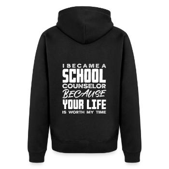 Schulberater Weil Dein Leben Es Wert Ist - Unisex Premium Bio Zip Hoodie - Schwarz - Hinten - Nico (187cm)
