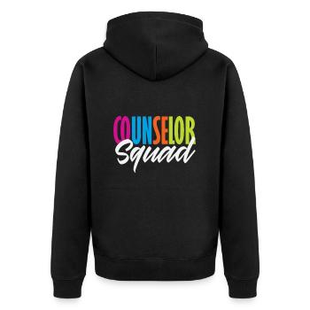 Schulberater Squad Farbenfrohes Team - Unisex Premium Bio Zip Hoodie - Schwarz - Hinten - Nico (187cm)