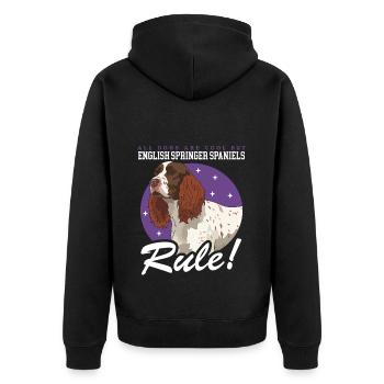 English Springer Spaniel Hund Geschenk - Unisex Premium Bio Zip Hoodie - Schwarz - Hinten - Nico (187cm)