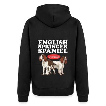 English Springer Spaniel Hunde Geschenke - Unisex Premium Bio Zip Hoodie - Schwarz - Hinten - Nico (187cm)