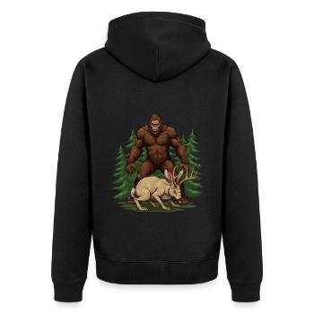 Jackalope Bigfoot - Unisex Premium Bio Zip Hoodie - Schwarz - Hinten - Nico (187cm)