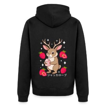Jackalope Strawberry Milkshake - Unisex Premium Organic Zip Hoodie - black - Back - Nico (187cm)