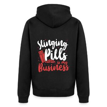 Pharmacy Tech Technician - Unisex Premium Bio Zip Hoodie - Schwarz - Hinten - Nico (187cm)