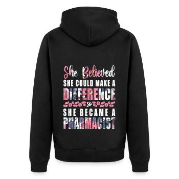 Pharmacy Tech Technician - Unisex Premium Bio Zip Hoodie - Schwarz - Hinten - Nico (187cm)