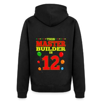 Master Builder 12 Years Old Block Building 12th - Unisex Premium Bio Zip Hoodie - Schwarz - Hinten - Nico (187cm)