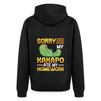 Kakapo Hausaufgaben gefressen Neuseeland Kakapo - Unisex Premium Bio Zip Hoodie - Schwarz - Hinten - Nico (187cm)