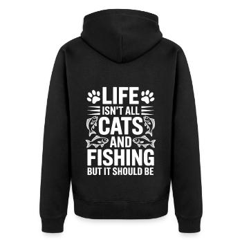 Angeln Spruch Fischen Katze Lustig Angler Geschenk - Unisex Premium Bio Zip Hoodie - Schwarz - Hinten - Nico (187cm)
