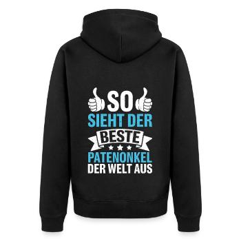 So Sieht Der Beste Patenonkel Der Welt Aus - Unisex Premium Bio Zip Hoodie - Schwarz - Hinten - Nico (187cm)