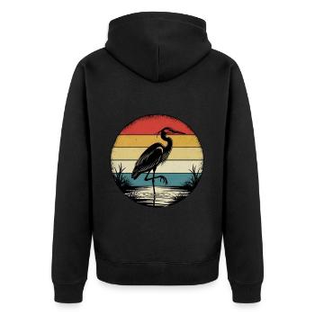 Retro Reiher - Unisex Premium Bio Zip Hoodie - Schwarz - Hinten - Nico (187cm)