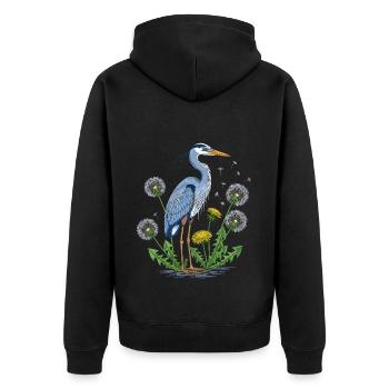 Blauer Reiher und Löwenzahn - Unisex Premium Bio Zip Hoodie - Schwarz - Hinten - Nico (187cm)